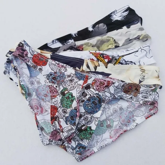 2 Mens Sexy Briefs Printed Ultra-thin Underpants Man Cueca Masculina U Pouch Male Panties Mens briefs Gay Underwear Ropa HT018
