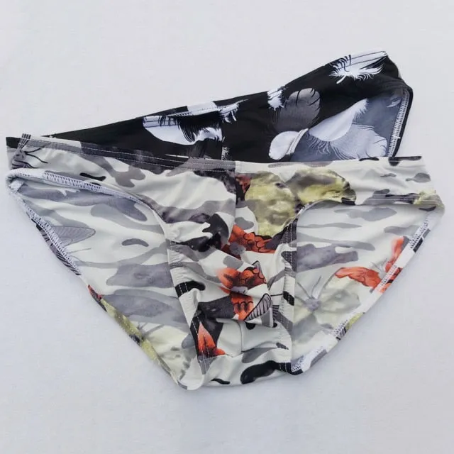 2 Mens Sexy Briefs Printed Ultra-thin Underpants Man Cueca Masculina U Pouch Male Panties Mens briefs Gay Underwear Ropa HT018