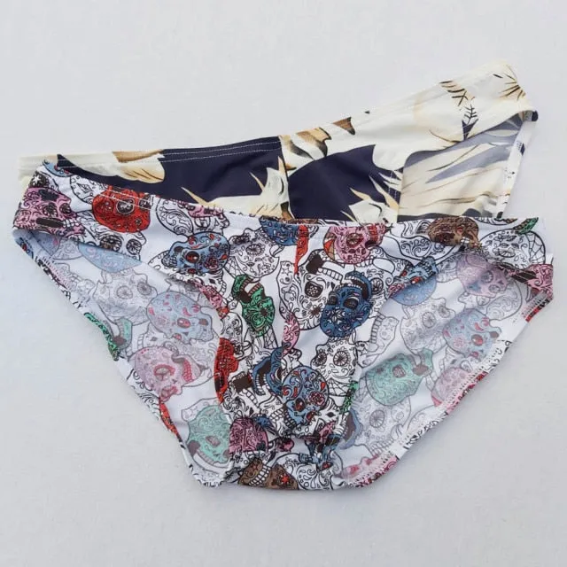 2 Mens Sexy Briefs Printed Ultra-thin Underpants Man Cueca Masculina U Pouch Male Panties Mens briefs Gay Underwear Ropa HT018