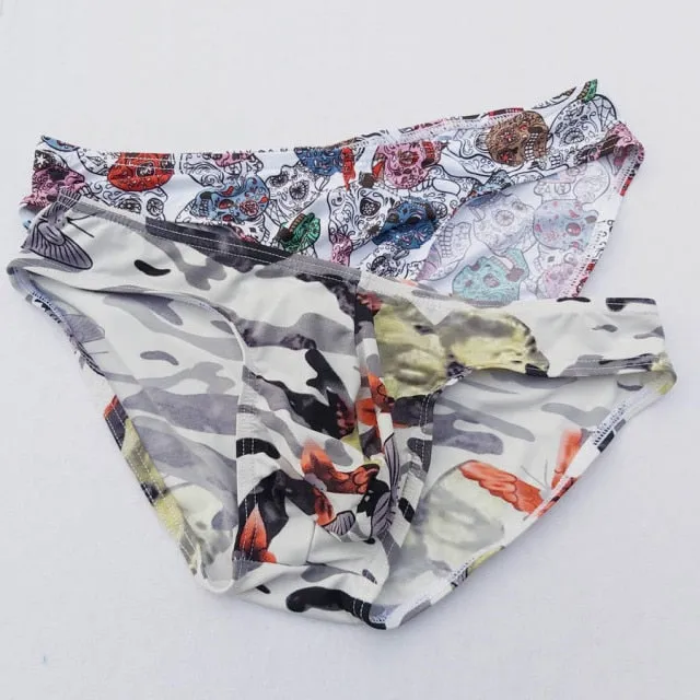 2 Mens Sexy Briefs Printed Ultra-thin Underpants Man Cueca Masculina U Pouch Male Panties Mens briefs Gay Underwear Ropa HT018