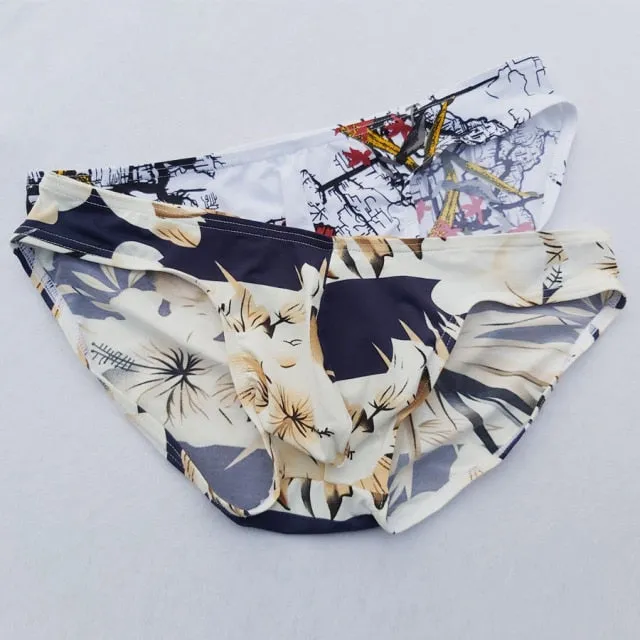2 Mens Sexy Briefs Printed Ultra-thin Underpants Man Cueca Masculina U Pouch Male Panties Mens briefs Gay Underwear Ropa HT018