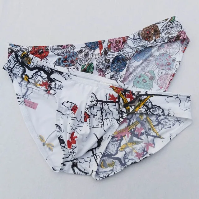 2 Mens Sexy Briefs Printed Ultra-thin Underpants Man Cueca Masculina U Pouch Male Panties Mens briefs Gay Underwear Ropa HT018