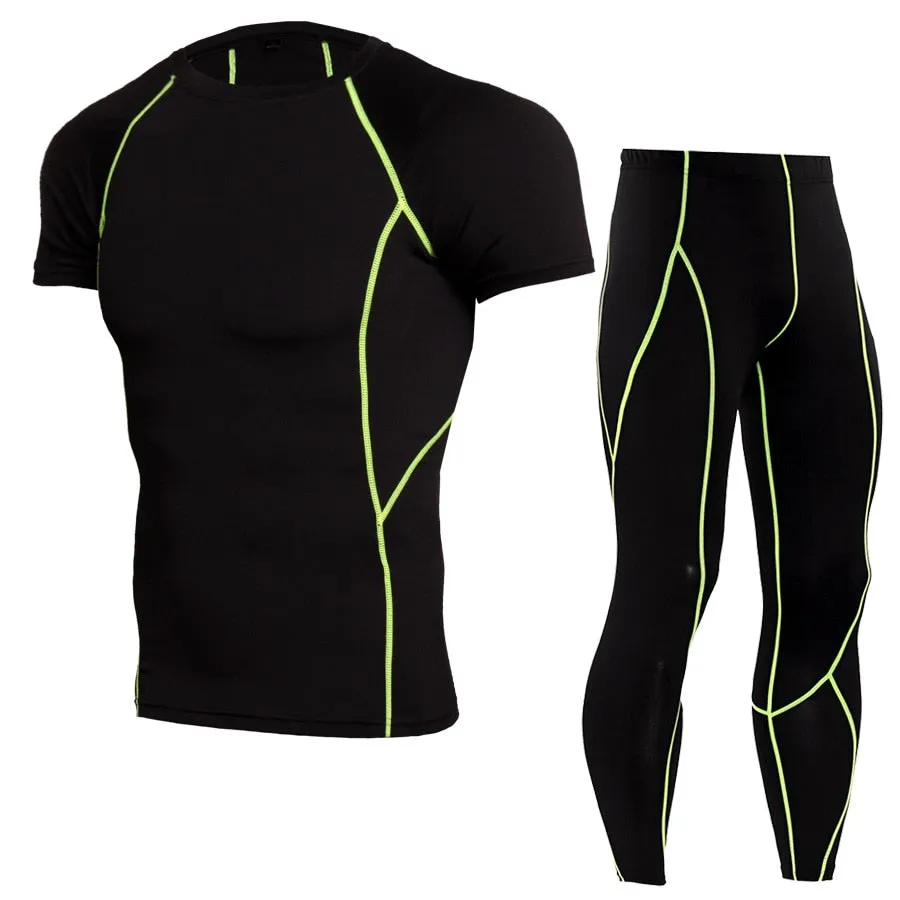 2019 New Compression Tracksuit Fitness Tight Sportswear Running Set T-shirt Leggings Men's Sportswear Demix Gym Sport Suit