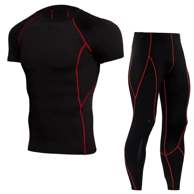 2019 New Compression Tracksuit Fitness Tight Sportswear Running Set T-shirt Leggings Men's Sportswear Demix Gym Sport Suit