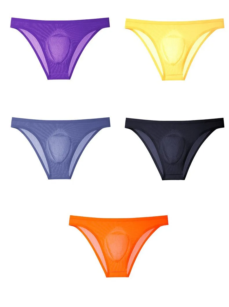 3D Seamless Pouch - Men's Ultra Thin Ribbed Ice Silk Briefs (5 Pack) - JEWYEE 805