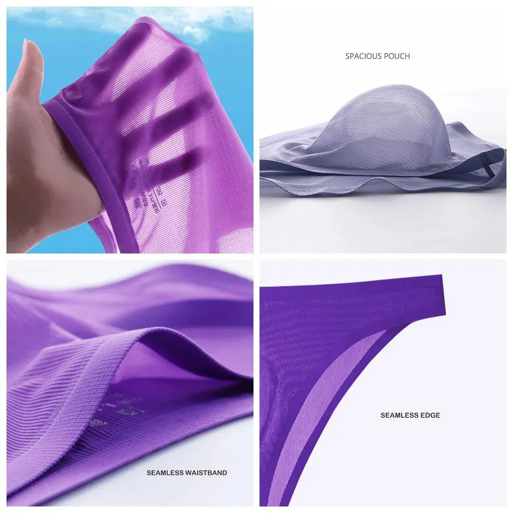 3D Seamless Pouch - Men's Ultra Thin Ribbed Ice Silk Briefs (5 Pack) - JEWYEE 805