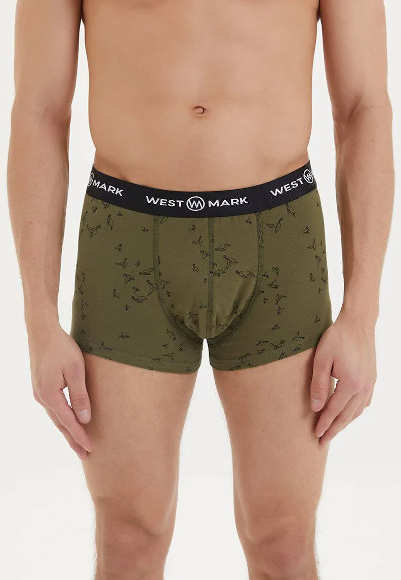3'lü Lacivert Haki Mavi Desenli Rahat Fit Erkek Boxer Seti FOLLOW TRUNK