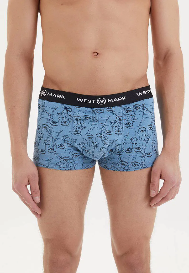 3'lü Lacivert Haki Mavi Desenli Rahat Fit Erkek Boxer Seti FOLLOW TRUNK