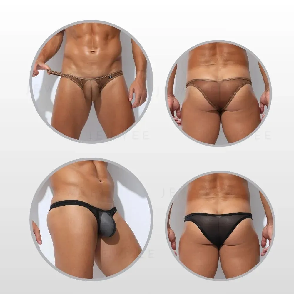 (4-Pack) Men's See-through Ice Silk Low-rise Briefs Up to Size XXL  - JEWYEE AY 856