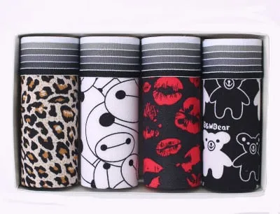 4Pcs/lot Hot Sexy Men Boxer Soft Breathable Underwear Men Lovely Cartoon Panties Print Man Boxershorts Homme Underpants