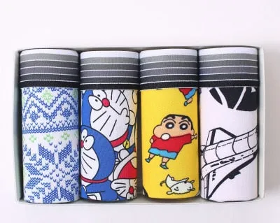4Pcs/lot Hot Sexy Men Boxer Soft Breathable Underwear Men Lovely Cartoon Panties Print Man Boxershorts Homme Underpants