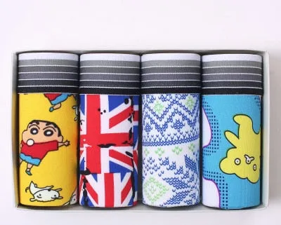 4Pcs/lot Hot Sexy Men Boxer Soft Breathable Underwear Men Lovely Cartoon Panties Print Man Boxershorts Homme Underpants