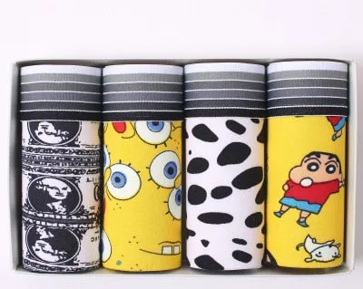 4Pcs/lot Hot Sexy Men Boxer Soft Breathable Underwear Men Lovely Cartoon Panties Print Man Boxershorts Homme Underpants