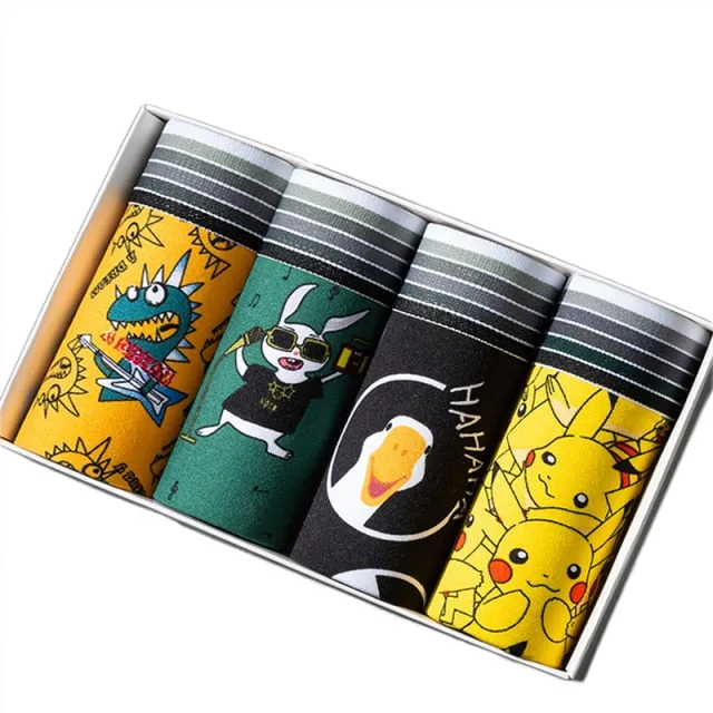 4Pcs/lot Hot Sexy Men Boxer Soft Breathable Underwear Men Lovely Cartoon Panties Print Man Boxershorts Homme Underpants