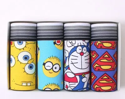 4Pcs/lot Hot Sexy Men Boxer Soft Breathable Underwear Men Lovely Cartoon Panties Print Man Boxershorts Homme Underpants