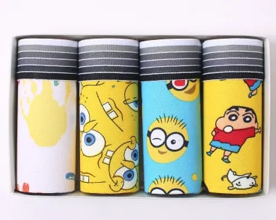 4Pcs/lot Hot Sexy Men Boxer Soft Breathable Underwear Men Lovely Cartoon Panties Print Man Boxershorts Homme Underpants