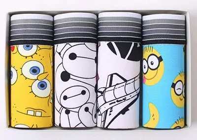 4Pcs/lot Hot Sexy Men Boxer Soft Breathable Underwear Men Lovely Cartoon Panties Print Man Boxershorts Homme Underpants