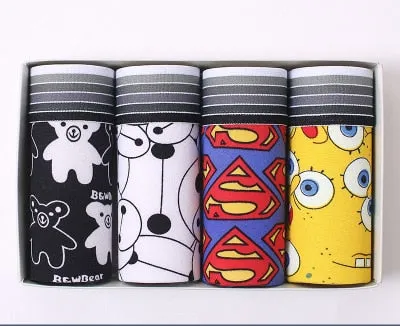 4Pcs/lot Hot Sexy Men Boxer Soft Breathable Underwear Men Lovely Cartoon Panties Print Man Boxershorts Homme Underpants