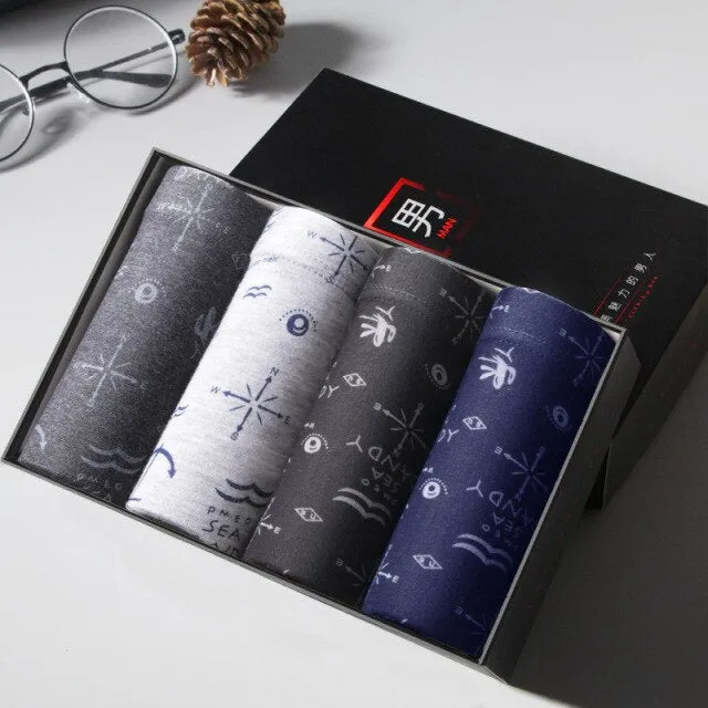 4pcs/lot Male Panties Men's Underwear Boxers Breathable Man Boxer Printed Underpants Comfortable Brand Shorts Herenonderbroek