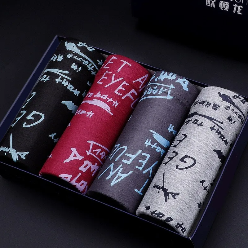4pcs/lot Male Panties Men's Underwear Boxers Breathable Man Boxer Printed Underpants Comfortable Brand Shorts Herenonderbroek