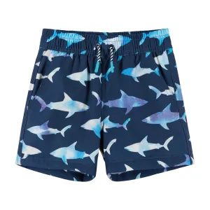 Andy & Evan Navy Tie Dye Shark Print Stretch Boardshort