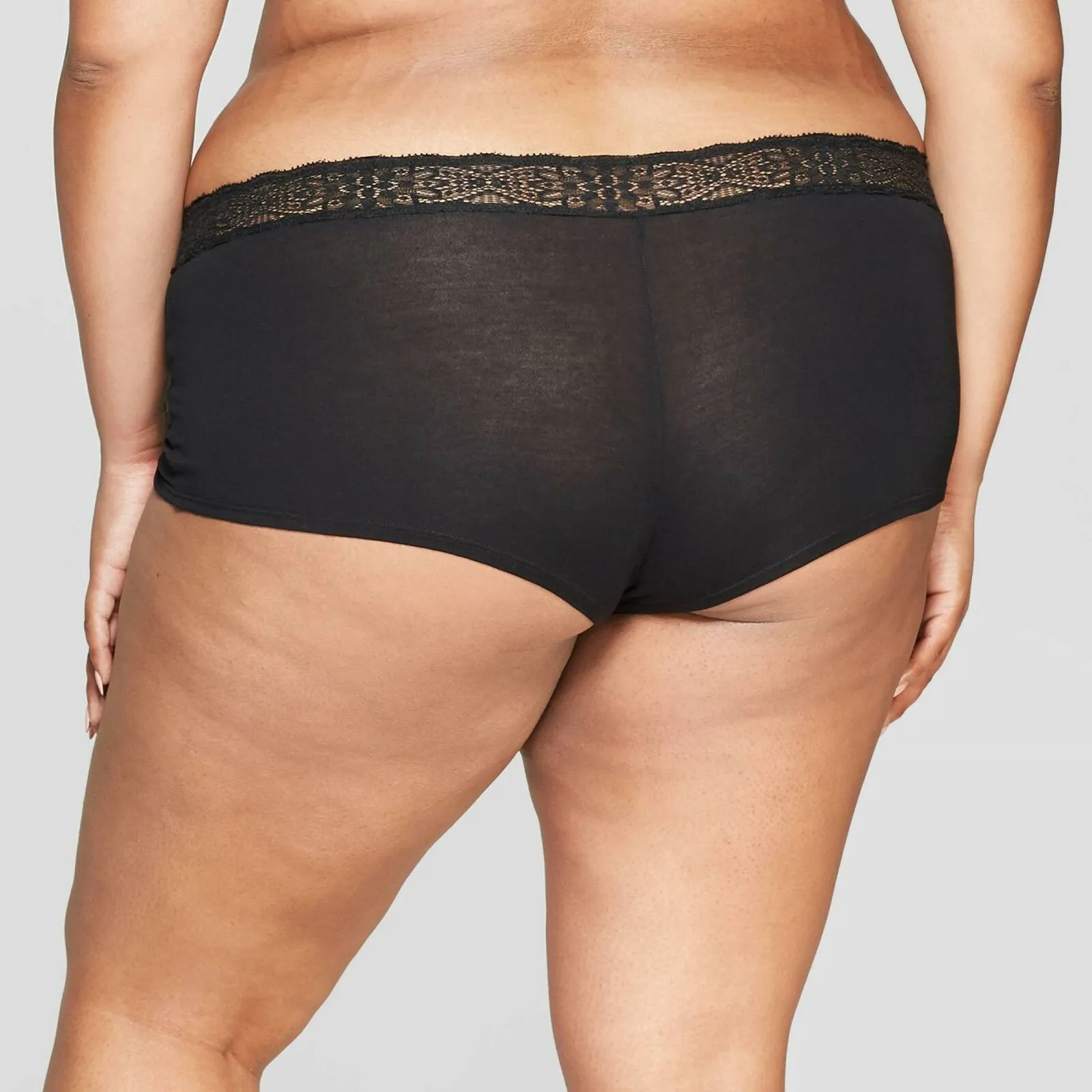 Auden Women's Plus Size Cotton Boyshort with Lace Waistband