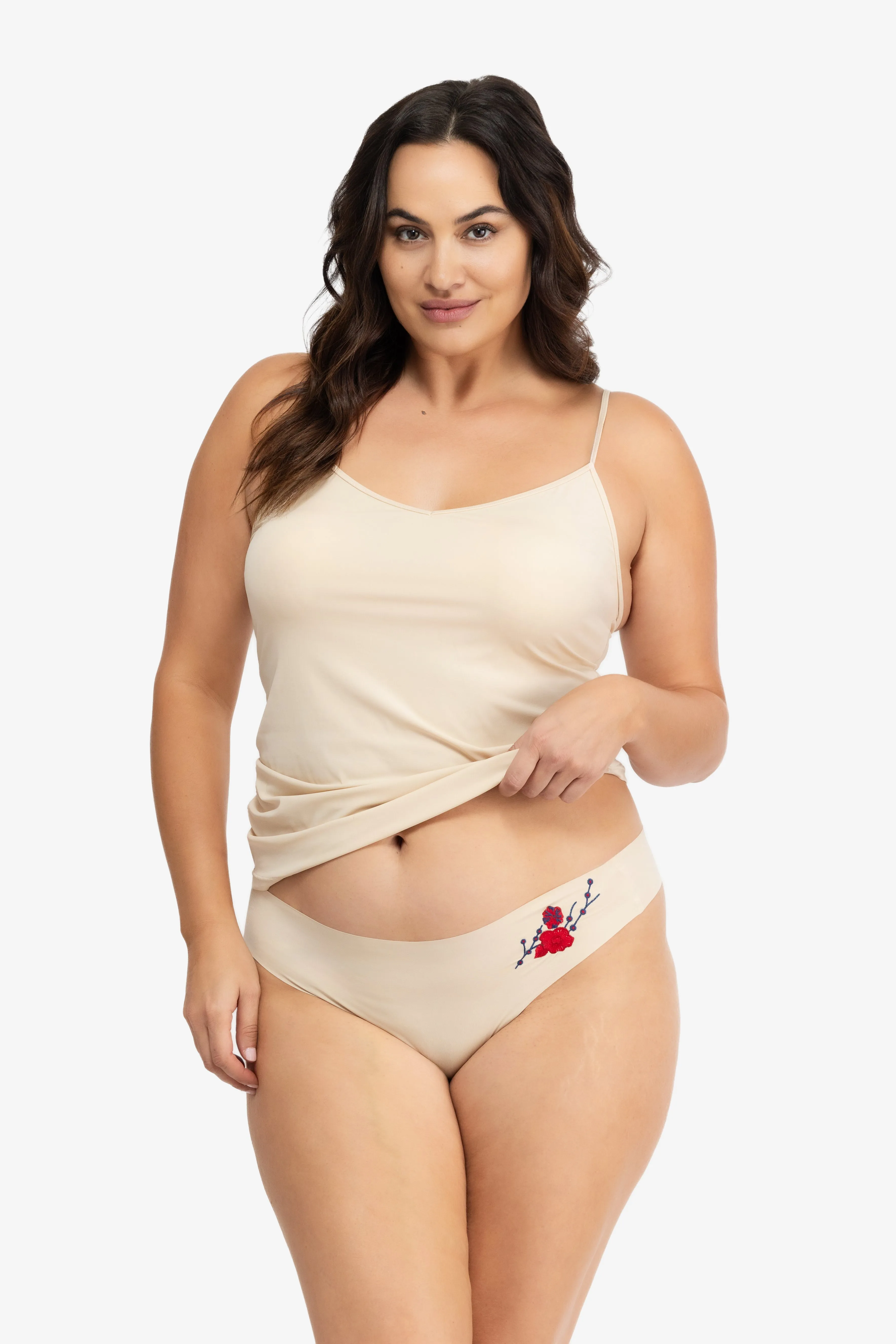 Better Briefs Seamless Thong Underwear with Floral Embroidery