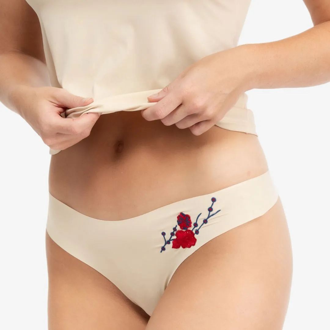 Better Briefs Seamless Thong Underwear with Floral Embroidery