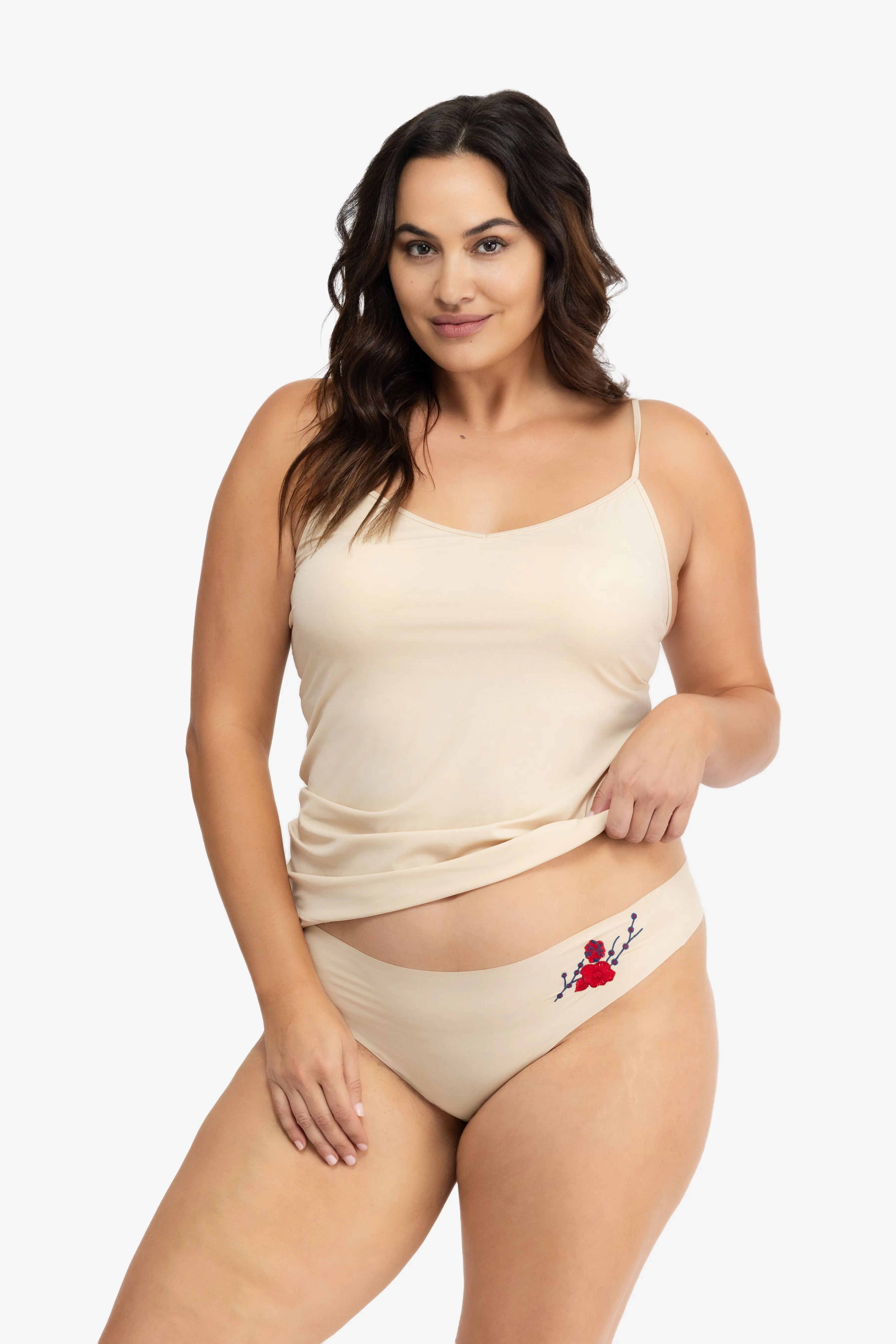 Better Briefs Seamless Thong Underwear with Floral Embroidery