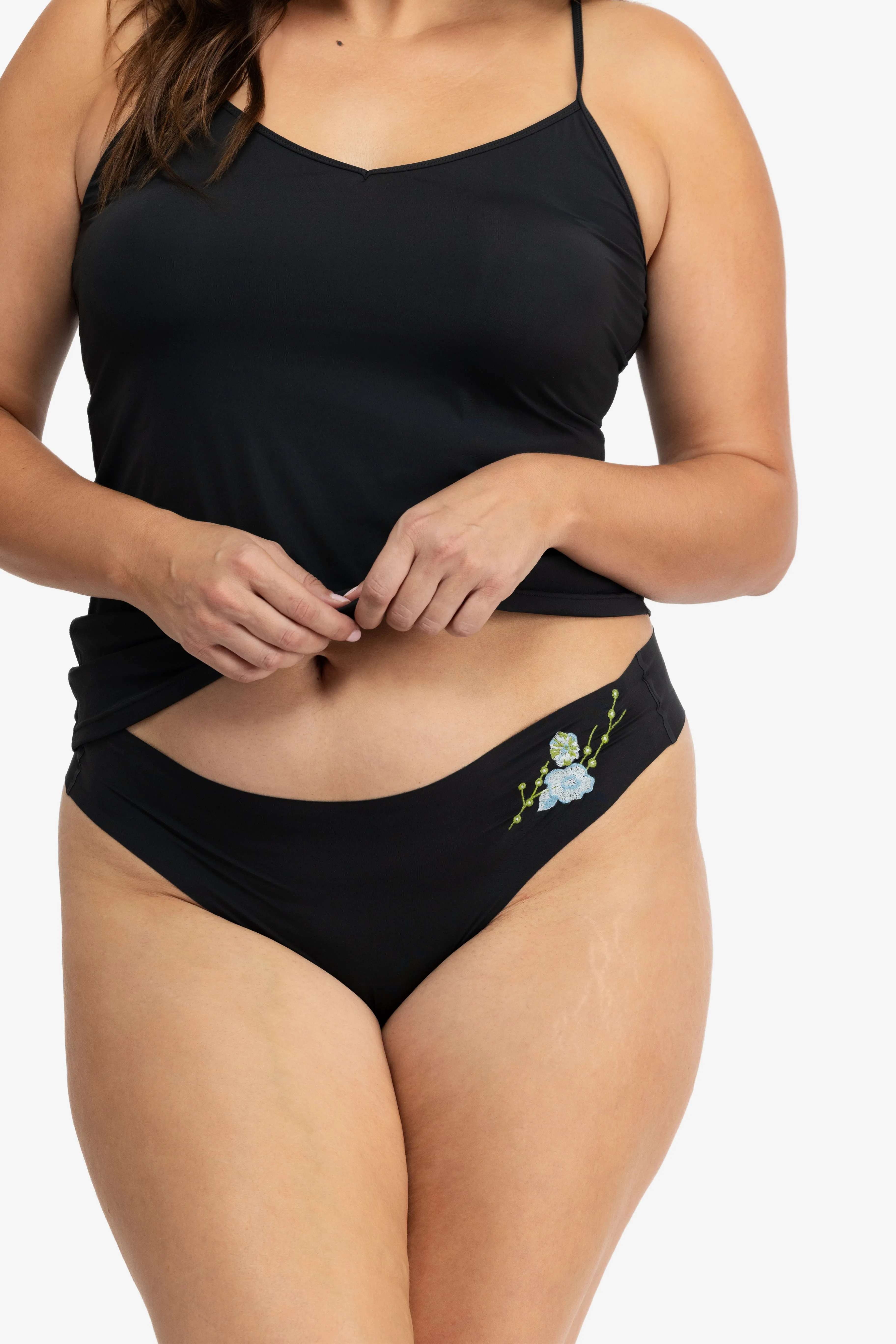 Better Briefs Seamless Thong Underwear with Floral Embroidery