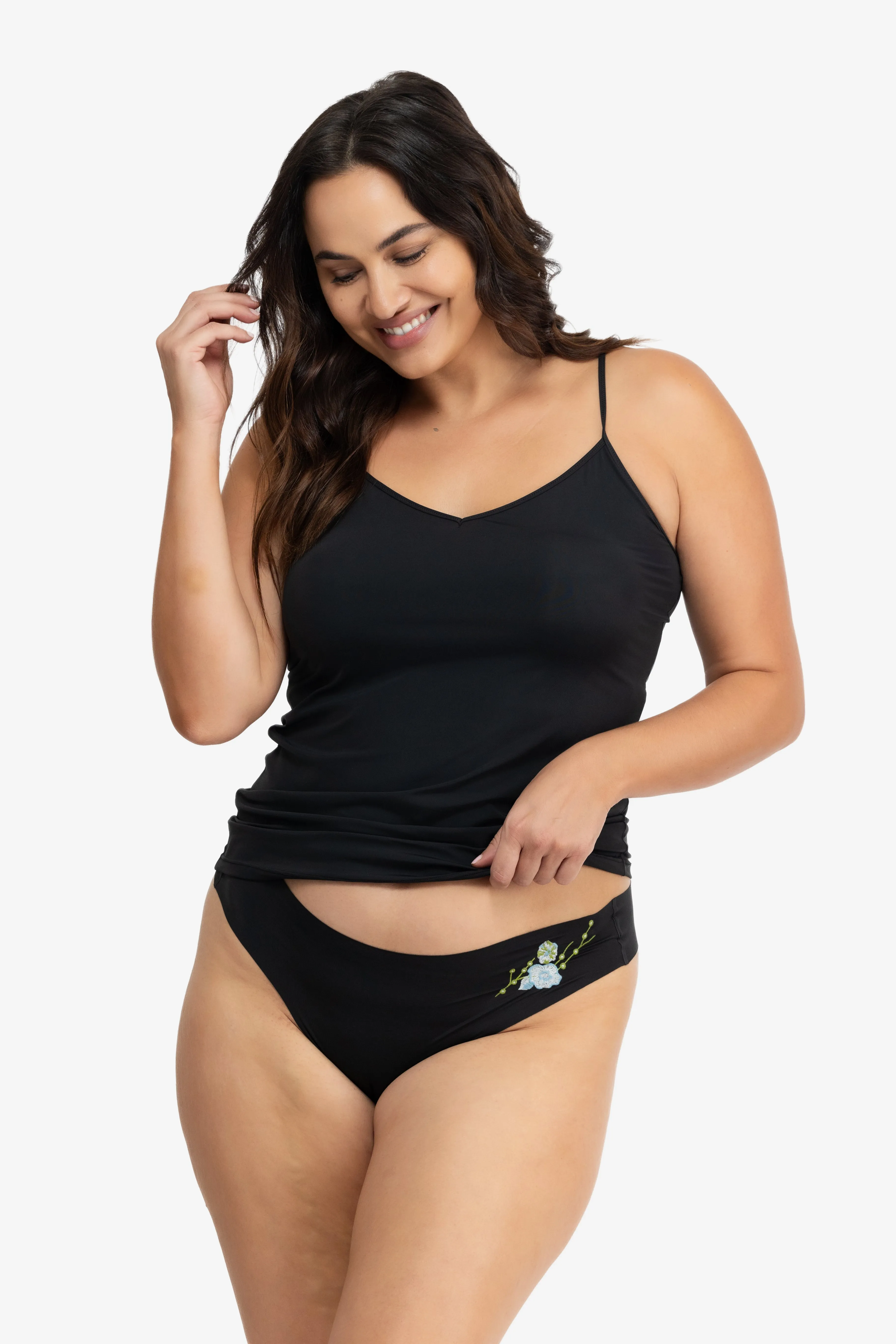 Better Briefs Seamless Thong Underwear with Floral Embroidery