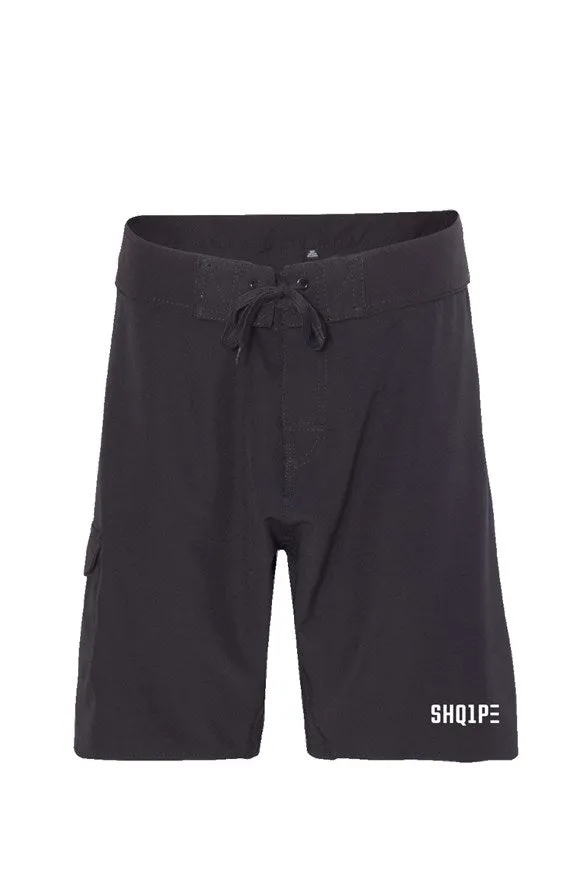 Board Shorts-Black/White Text