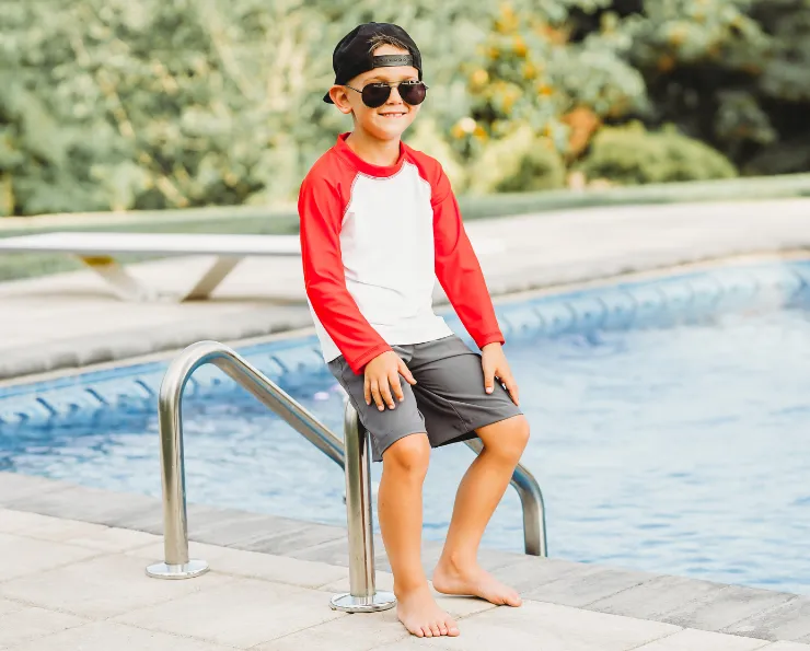 Boys UPF 50  Soft Stretch Below the Knee Swim Board Shorts | Navy