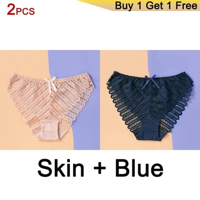 DERUILADY Sexy Perspective Lace Panties Women Comfortable Cotton Bottom Panties Ladies Lingerie Low Rise Seamless Underwear