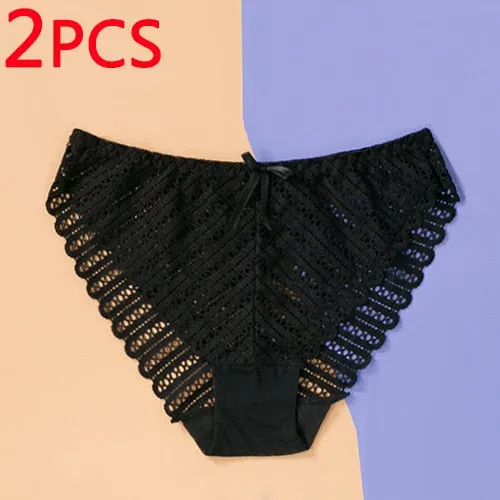DERUILADY Sexy Perspective Lace Panties Women Comfortable Cotton Bottom Panties Ladies Lingerie Low Rise Seamless Underwear