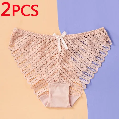DERUILADY Sexy Perspective Lace Panties Women Comfortable Cotton Bottom Panties Ladies Lingerie Low Rise Seamless Underwear