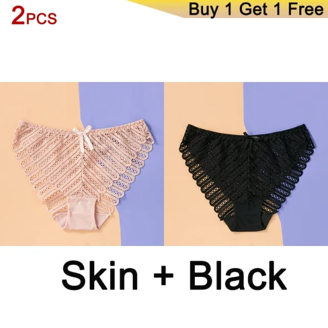 DERUILADY Sexy Perspective Lace Panties Women Comfortable Cotton Bottom Panties Ladies Lingerie Low Rise Seamless Underwear