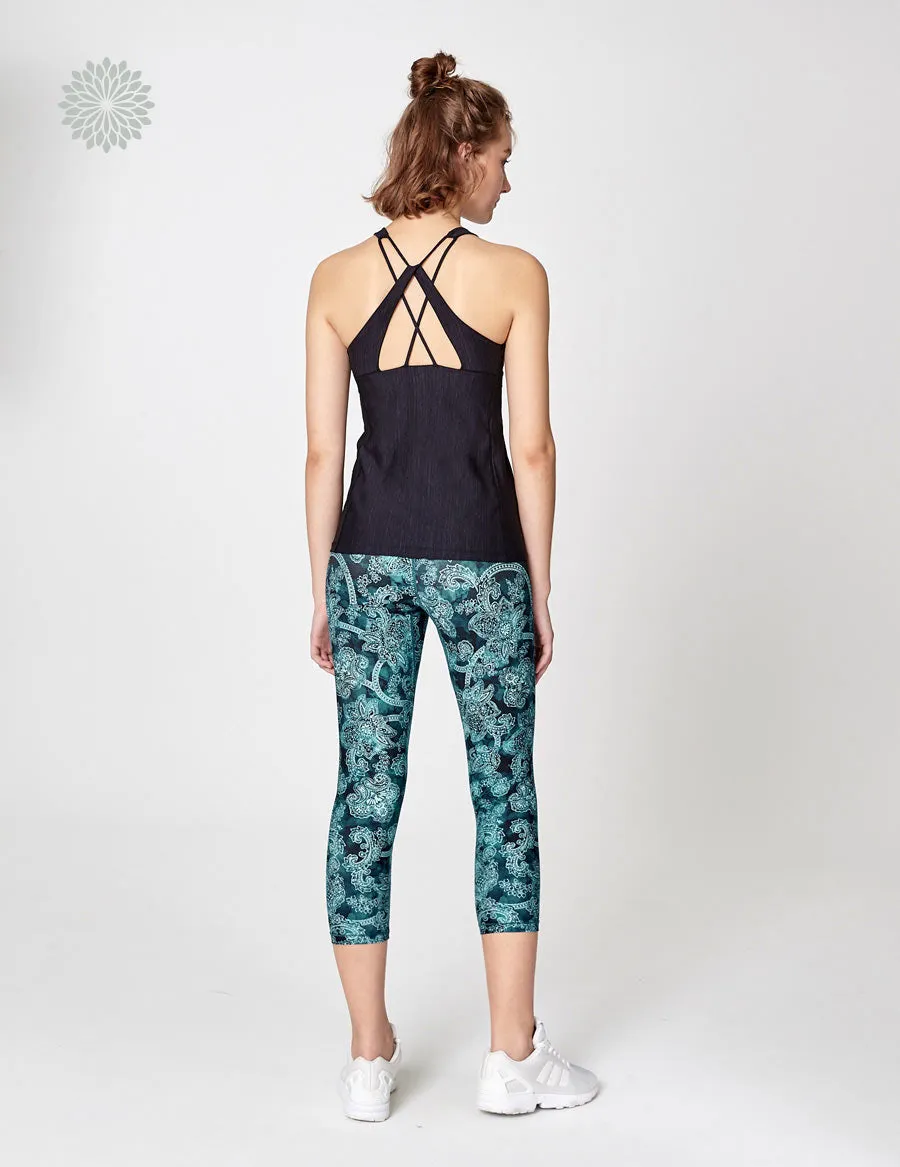 easyoga LESPIRO Glossy Slim Capris2 - F96 Blue Vintage Flora