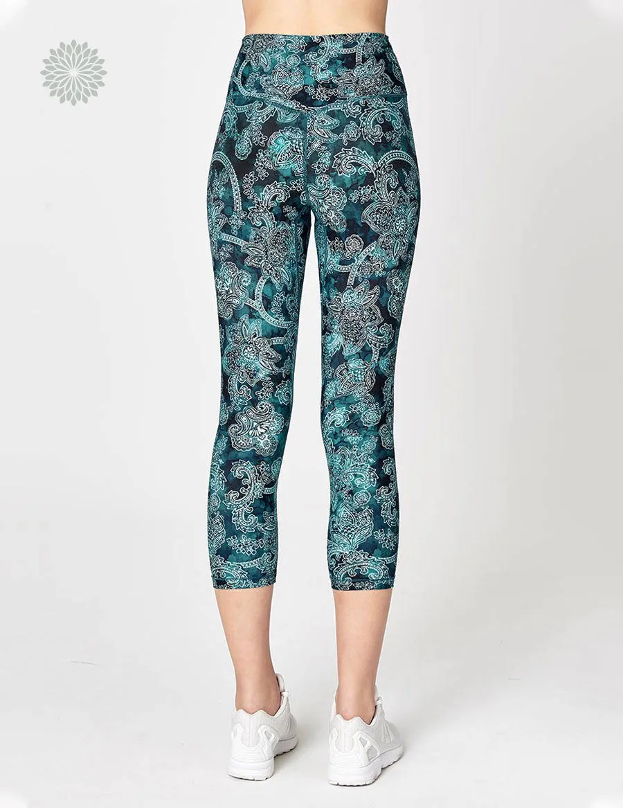 easyoga LESPIRO Glossy Slim Capris2 - F96 Blue Vintage Flora