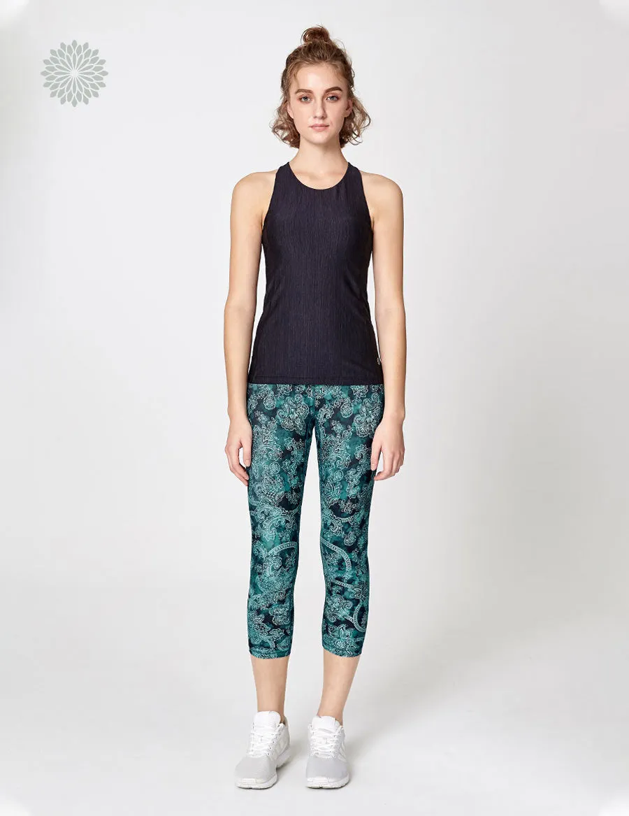 easyoga LESPIRO Glossy Slim Capris2 - F96 Blue Vintage Flora