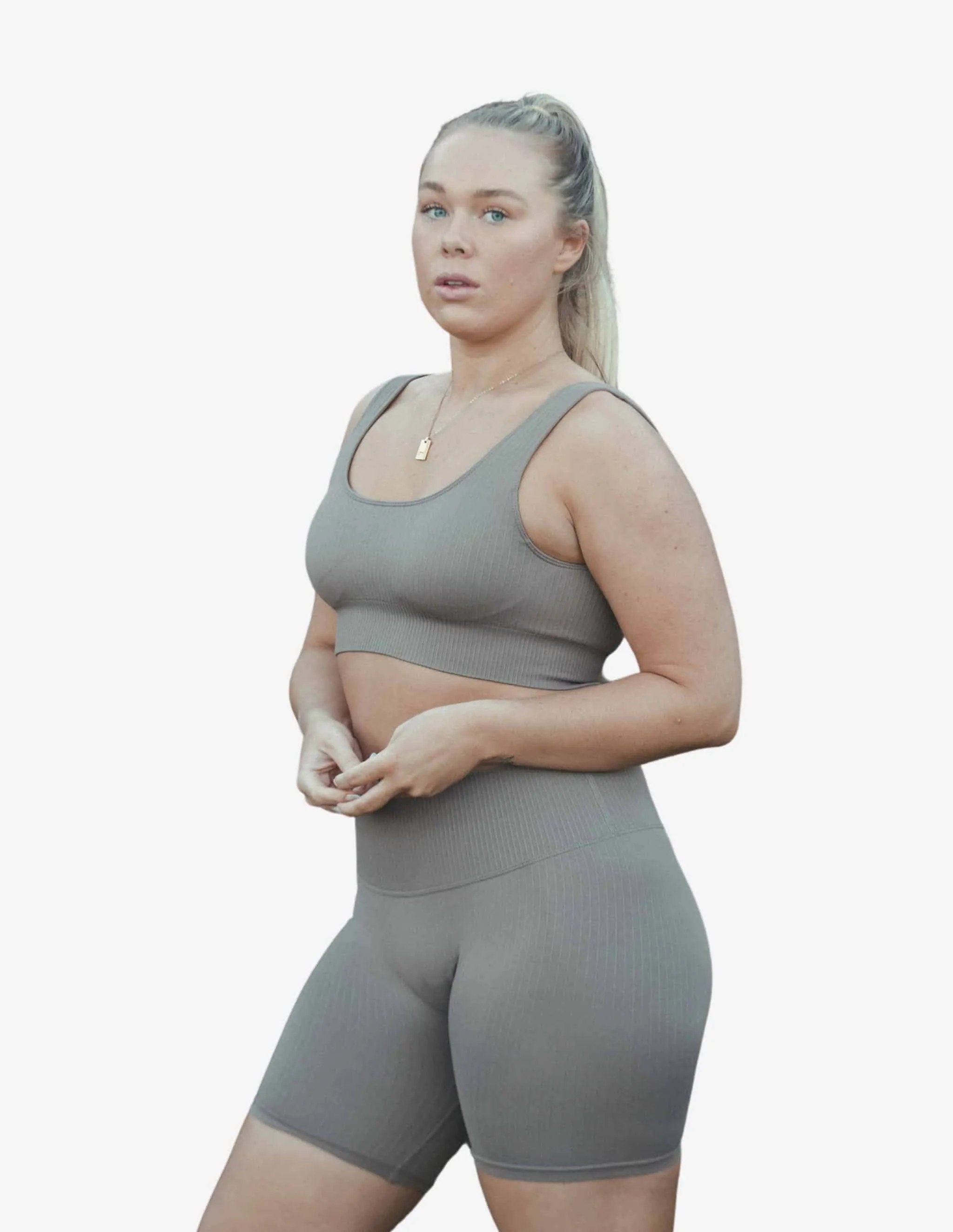 Espresso Ribbed Seamless Biker Shorts