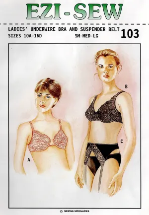 EZI SEW 103 Womens Underwired Bra & Suspender Belt Out Of Print Sewing Pattern Sizes 10A - 16D UNCUT Factory Folded
