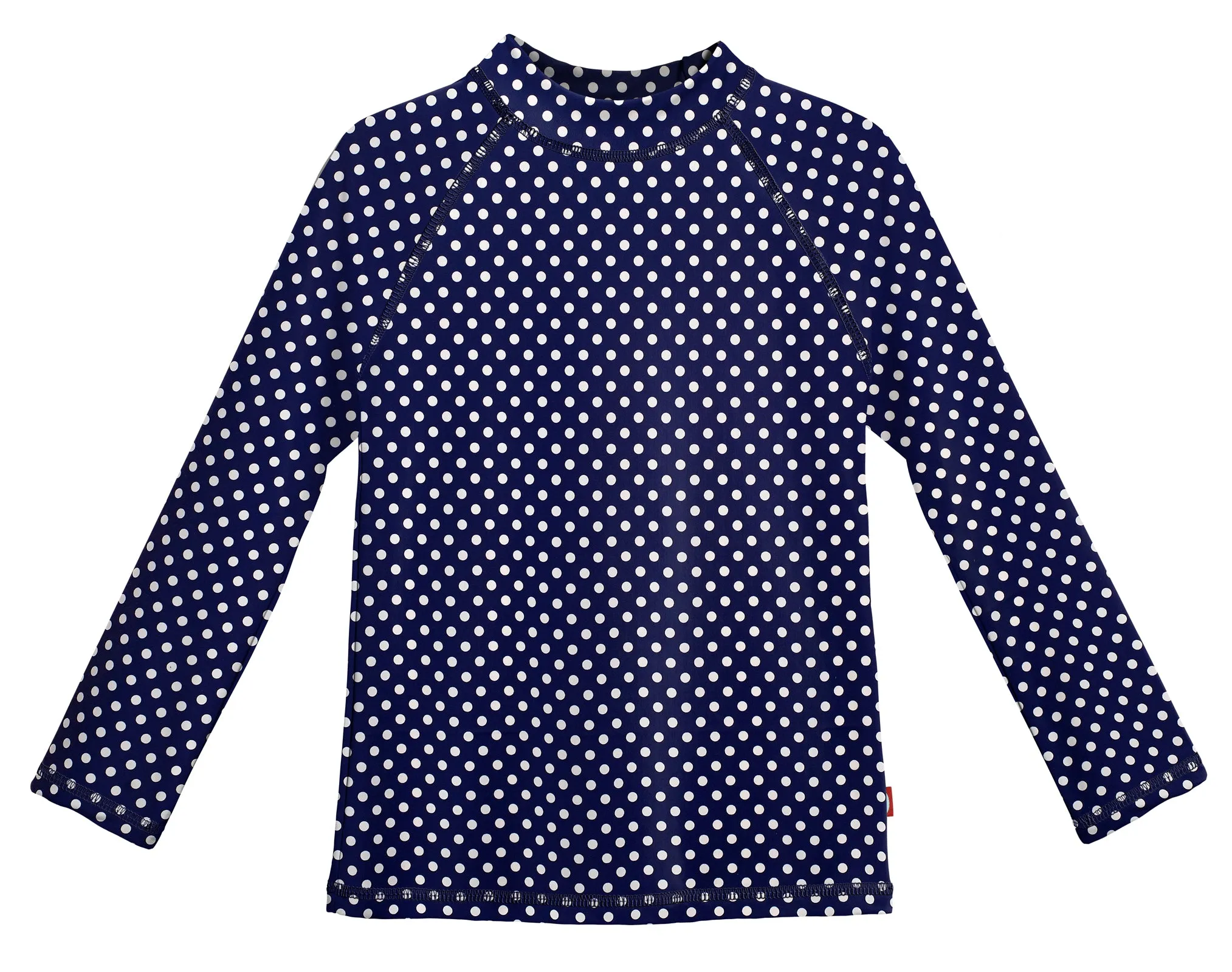 Girls UPF 50  Printed Long Sleeve Rashguard | Navy w- White Polka Dot