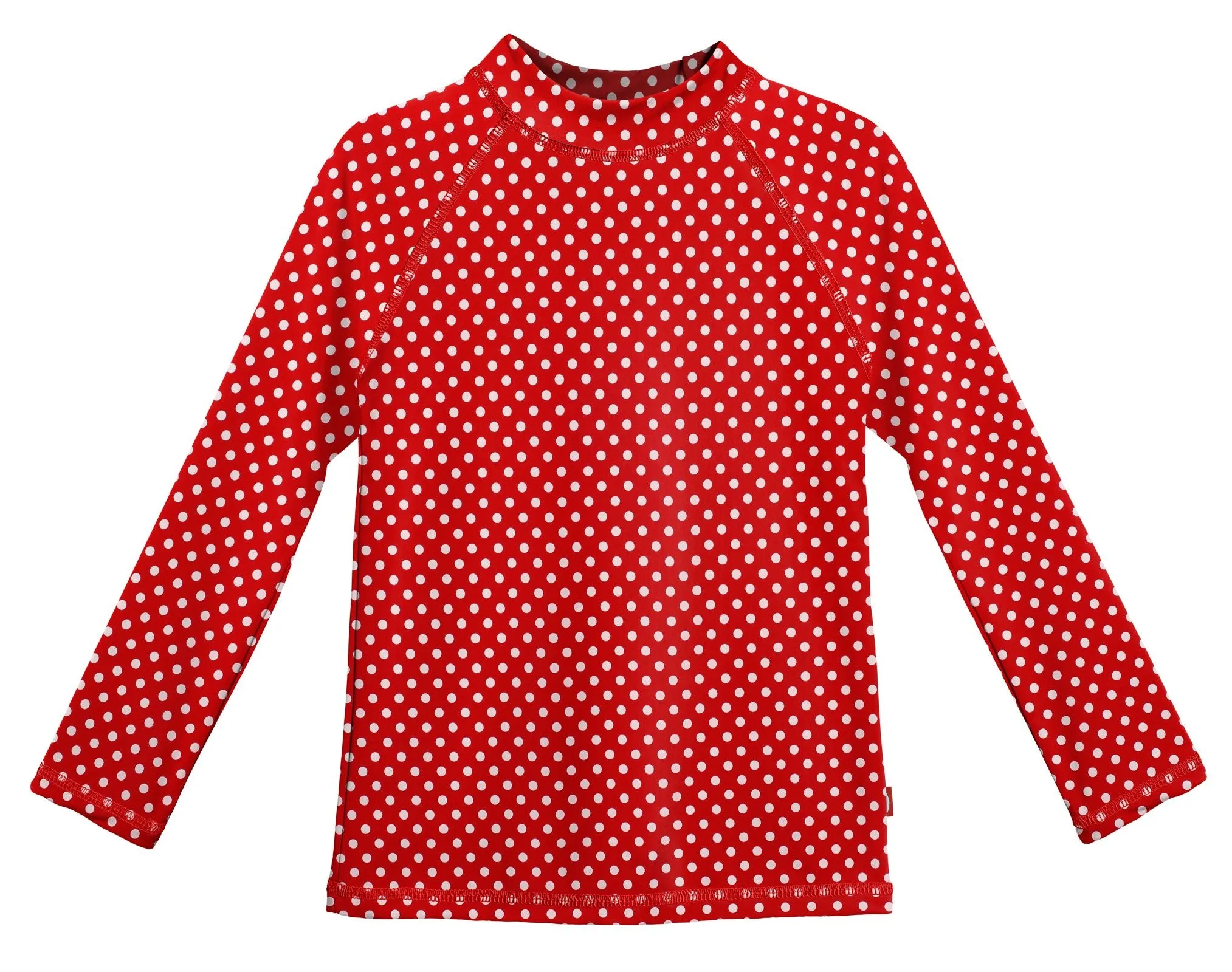 Girls UPF 50  Printed Long Sleeve Rashguard | Red w- White Polka Dot