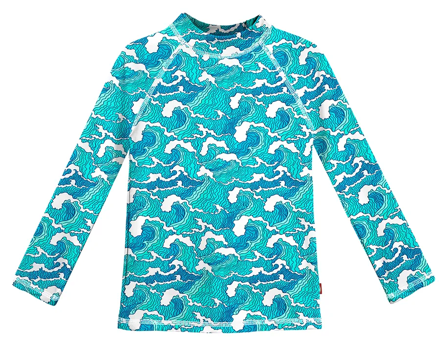 Girls UPF 50  Printed Long Sleeve Rashguard | Turq Waves
