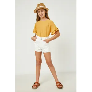 Hayden Girls High Waist Roll Up Denim Short- White Denim