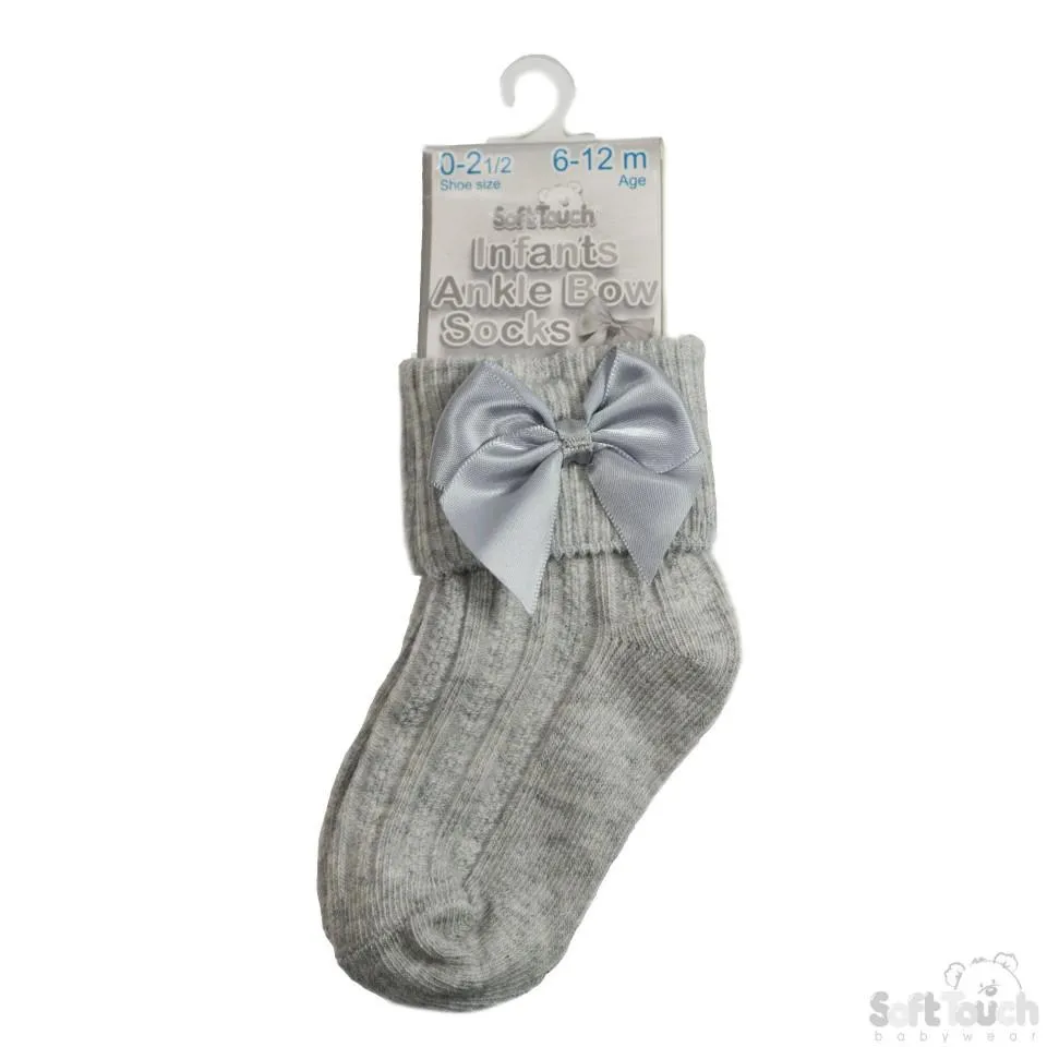 Large Bow Ankle Socks-Grey (0-24mnths) S123-G