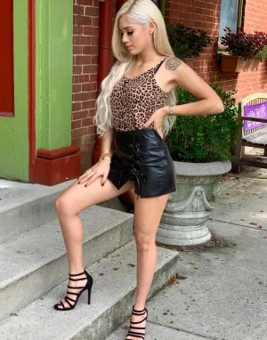 Leather Side Lace Up Skort
