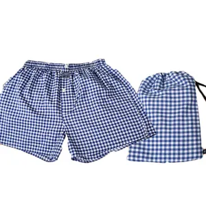 Medium Blue White Check Mens Boxer Briefs - Cotton Underwear Trunk for Men