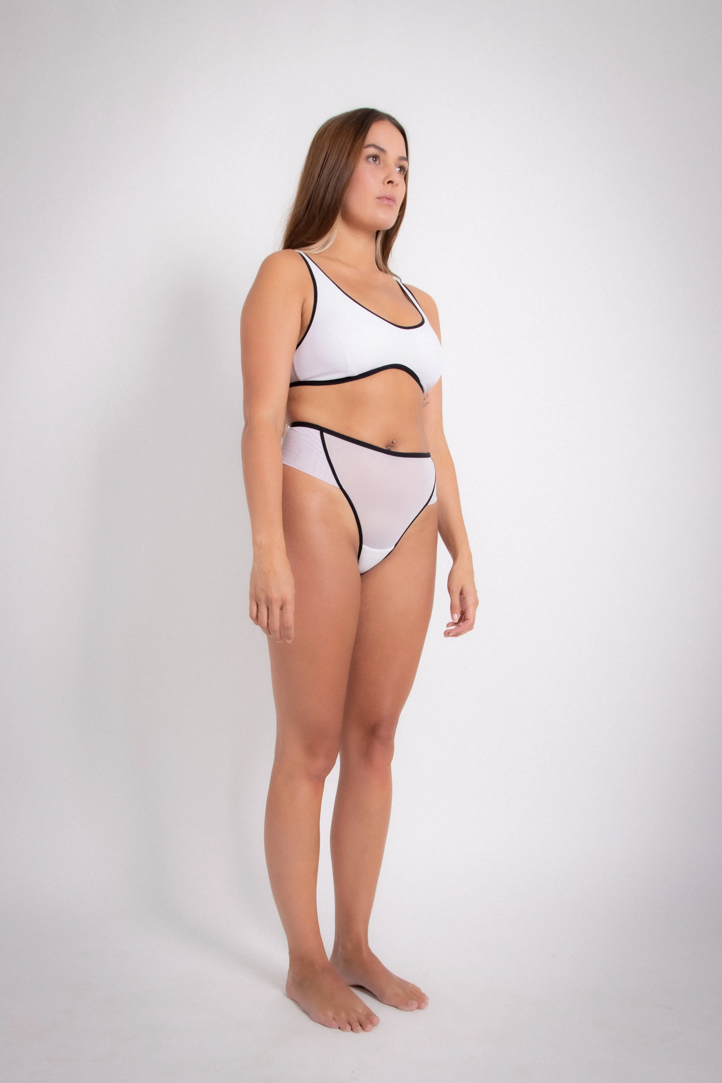 Mesh High G Brief - Black on White (PO)